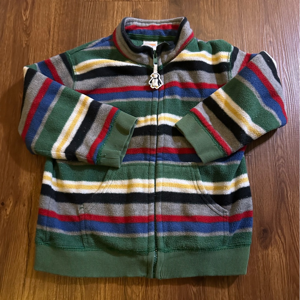 Gymboree Striped Fleece Jacket with Penguin Zipper